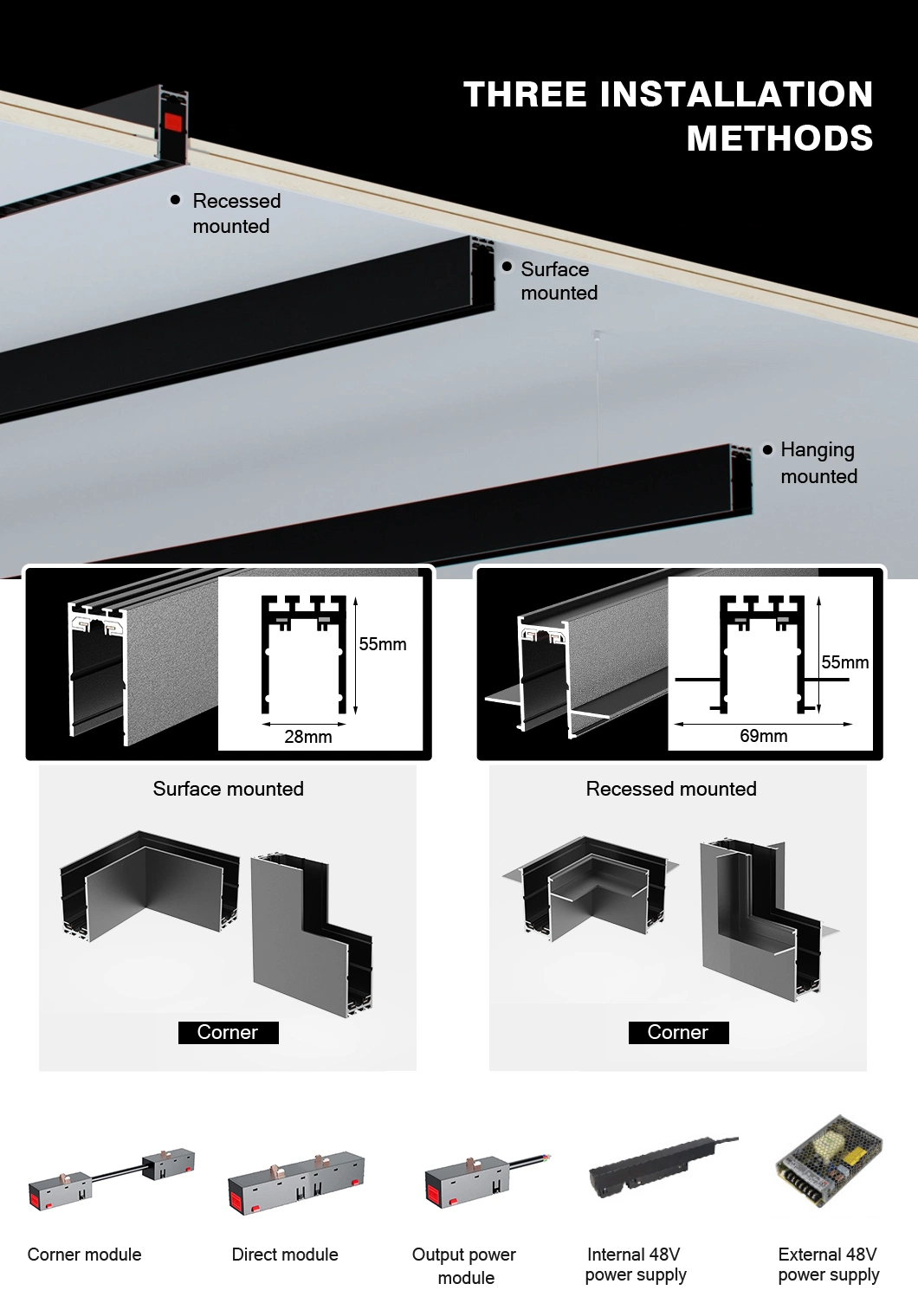 Modern Decorative Commercial Lighting, Hanging/Embedded/Surface Rail, Chandelier Line Grille Light Magnetic Track Spotlight